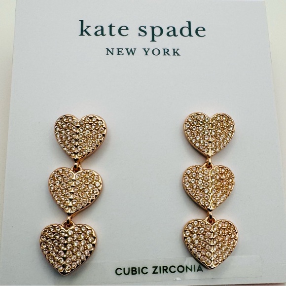 KATE SPADE 🩷 Heart to Heart Pave Triple Drop Earrings Rose Gold NWT w/ Dust Bag - Picture 3 of 4